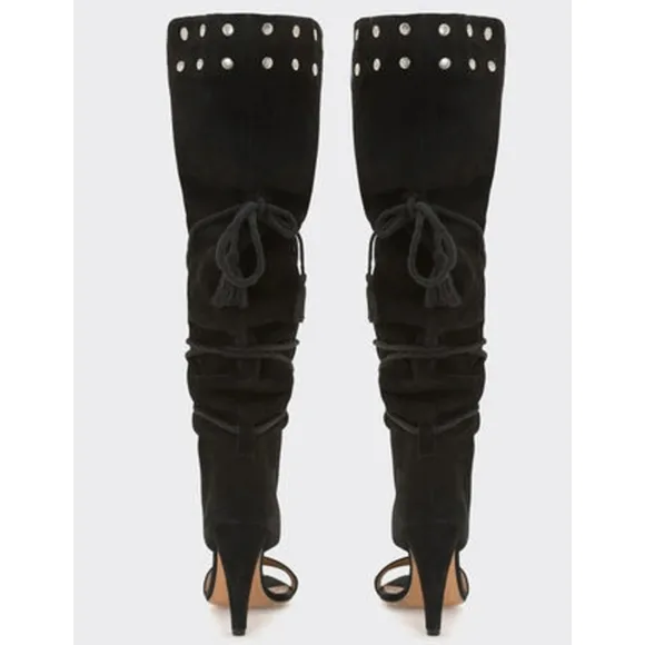 NIB IRO Lotta Suede Over the Knee Boots w/Sandal Open Toe, Size 36, Color Black