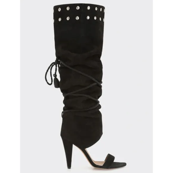 NIB IRO Lotta Suede Over the Knee Boots w/Sandal Open Toe, Size 36, Color Black