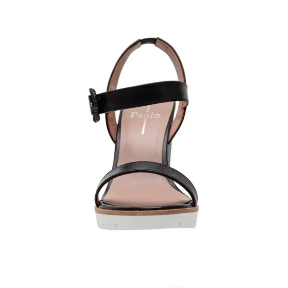 NIB Linea Paolo Emely Raffia Woven High Wedge Heel Sandals in Black Size 8.5