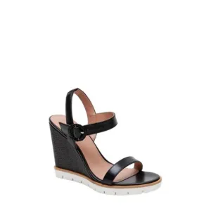 NIB Linea Paolo Emely Raffia Woven High Wedge Heel Sandals in Black Size 8.5
