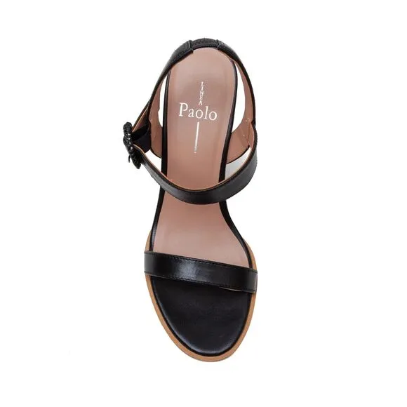 NIB Linea Paolo Emely Raffia Woven High Wedge Heel Sandals in Black Size 8.5