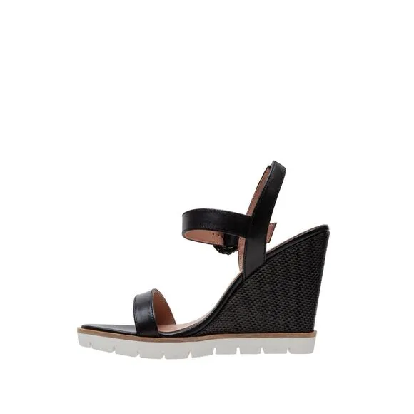 NIB Linea Paolo Emely Raffia Woven High Wedge Heel Sandals in Black Size 8.5