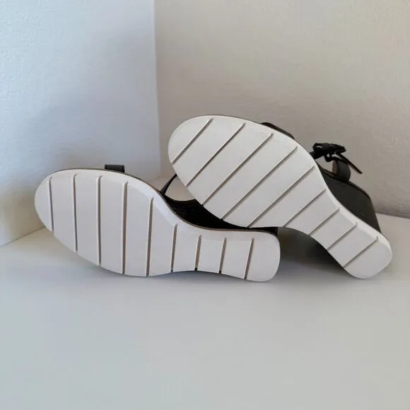 NIB Linea Paolo Emely Raffia Woven High Wedge Heel Sandals in Black Size 8.5