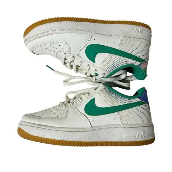 NIKE AIR FORCE 1 LV8 3 Big Kids’ Shoes Sz 3.5 Y Girls Youth White/Green/Pink EUC