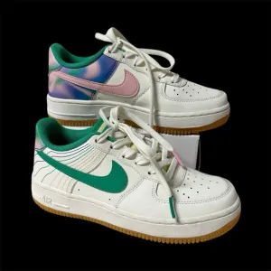 NIKE AIR FORCE 1 LV8 3 Big Kids’ Shoes Sz 3.5 Y Girls Youth White/Green/Pink EUC