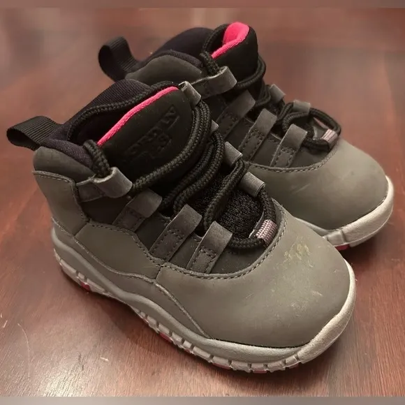 Nike Air Jordan 10 Retro Toddler Shoes- Dark Smoke Grey/ Pink Size 5C