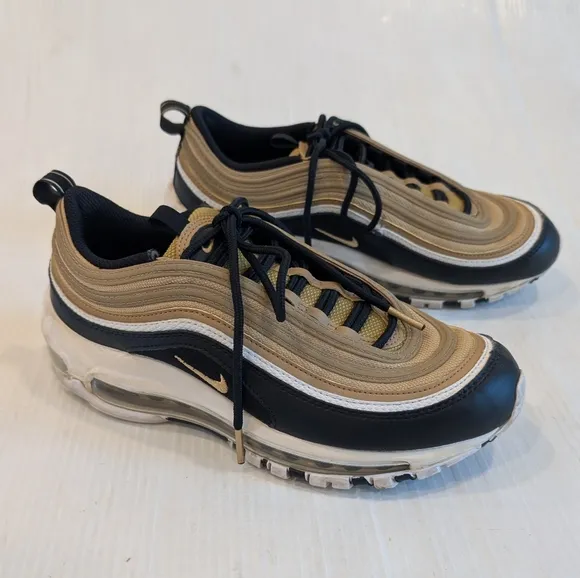 NIKE Air Max 97 GS Metallic Black and Tan Shoes Sneakers Size 6 Youth Y2K 90s