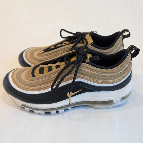 NIKE Air Max 97 GS Metallic Black and Tan Shoes Sneakers Size 6 Youth Y2K 90s