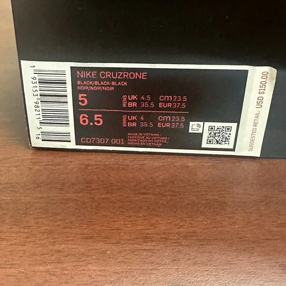 Nike CruzrOne Shoes Womens Size 6.5 Black CD7307-001 Active‎ Streetwear NWB $150