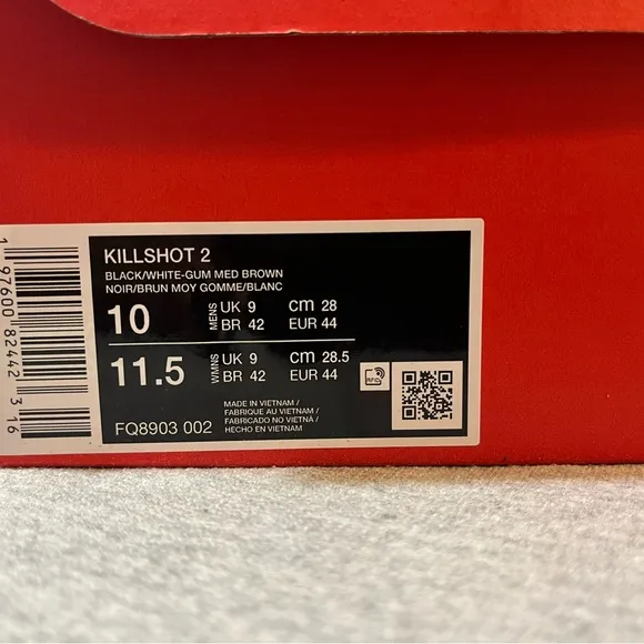 NIKE Killshot 2 Black/Gum Medium Brown Sneaker Men's Shoe Size 10 FQ8903-002
