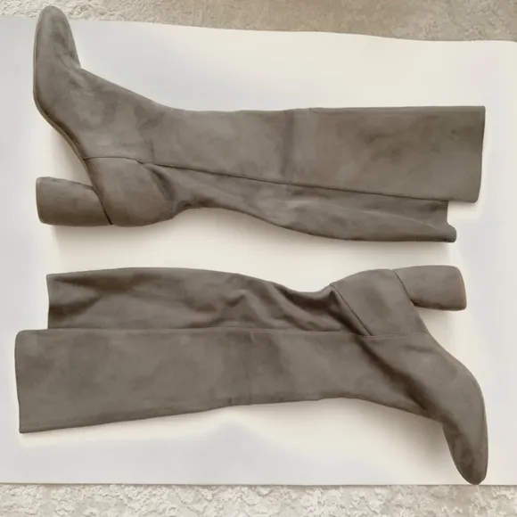 NINE WEST Kerianna Woman’s Tall Boots BLOCK HEEL GRAY Faux Suede High Boots 9