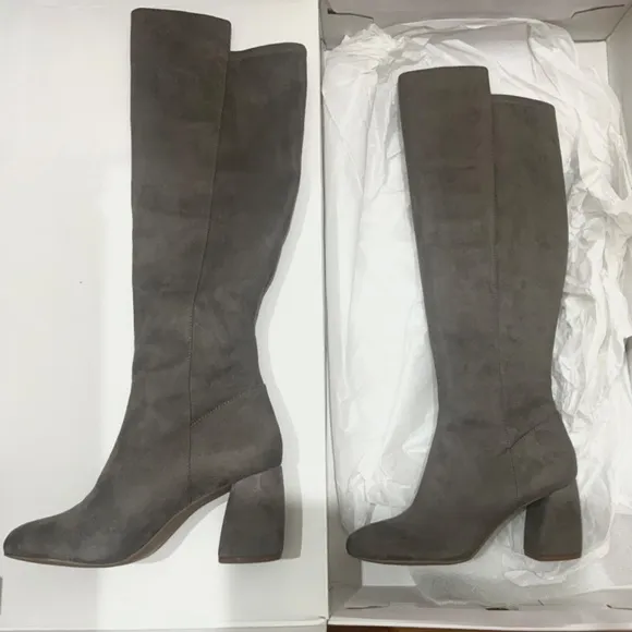 NINE WEST Kerianna Woman’s Tall Boots BLOCK HEEL GRAY Faux Suede High Boots 9