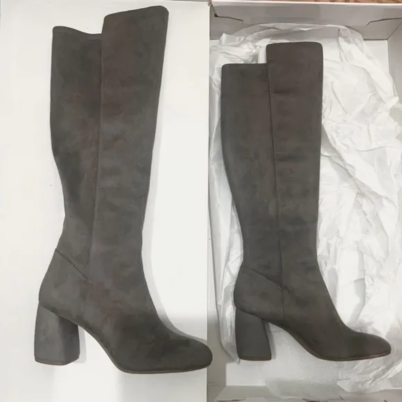 NINE WEST Kerianna Woman’s Tall Boots BLOCK HEEL GRAY Faux Suede High Boots 9