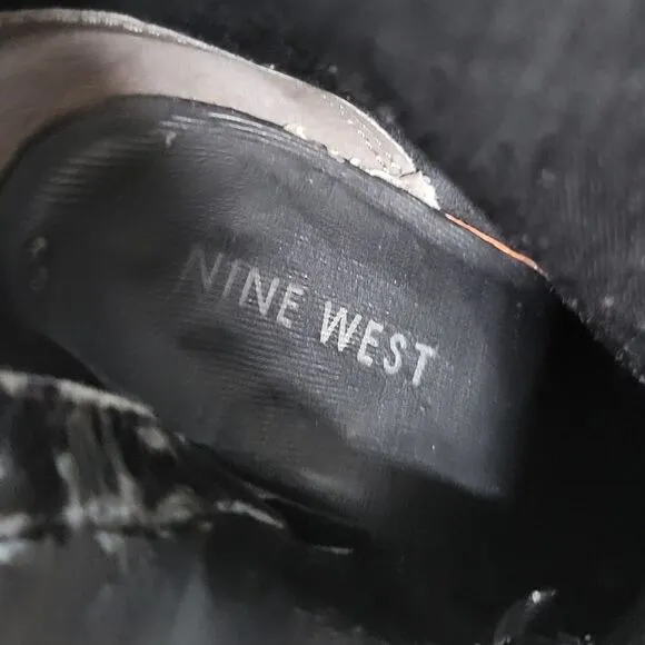 NINE WEST Reindeero Black Leather Strap Heel Zipper Women's Boot Size 6