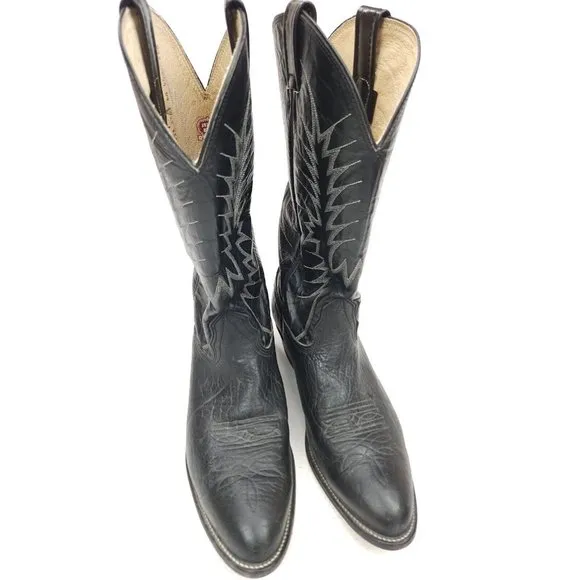 Nocona Black Bullhide Leather Cowboy Western Boots Men's size 9.5 E made in USA