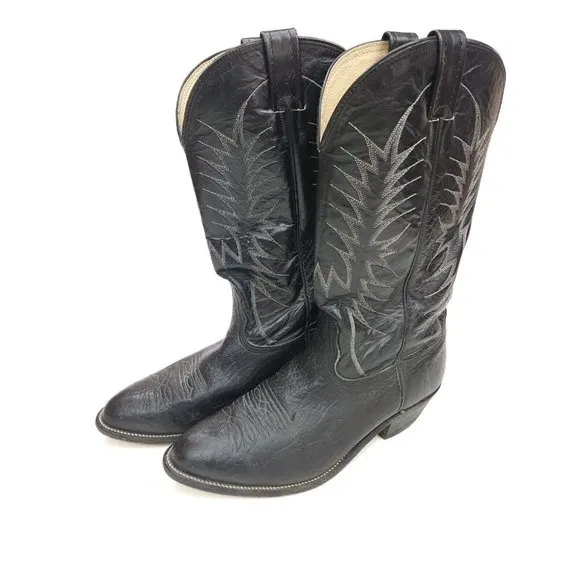 Nocona Black Bullhide Leather Cowboy Western Boots Men's size 9.5 E made in USA