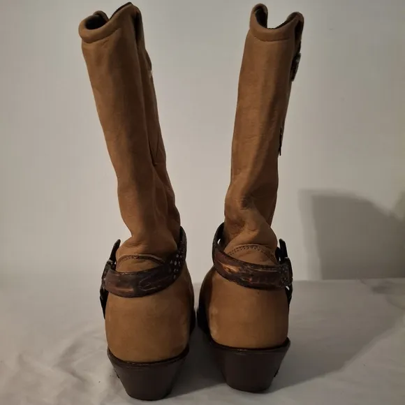 Nocona Tan Suede Leather Women's Heeled Boots with Metal Decoration
