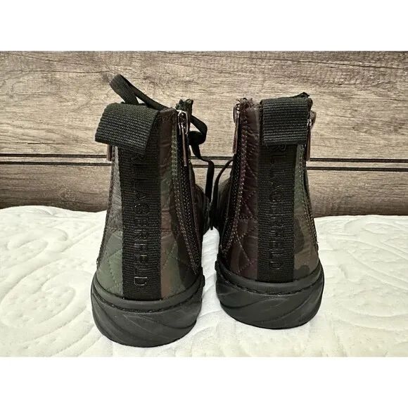 NWOB Karl Lagerfeld Paris Men's SHOES 10.5 Double Back Zip Quilted Camo Hi Top