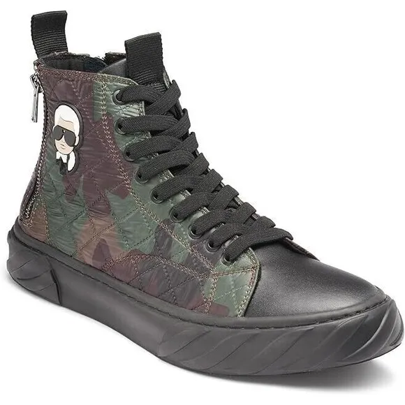 NWOB Karl Lagerfeld Paris Men's SHOES 10.5 Double Back Zip Quilted Camo Hi Top