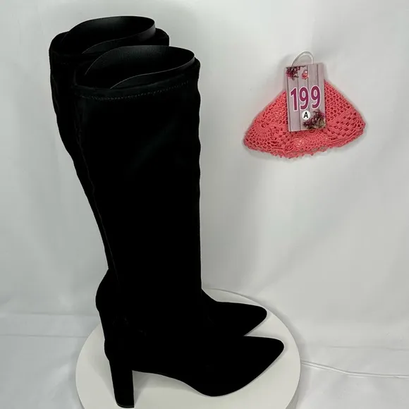 NW/OT Adrienne Vittadini Nanni Pointed Toe Suede Black Dress Boots Size 9