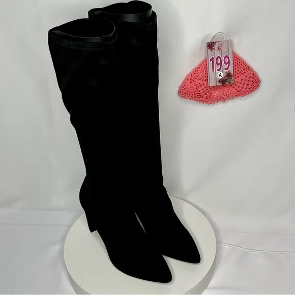 NW/OT Adrienne Vittadini Nanni Pointed Toe Suede Black Dress Boots Size 9