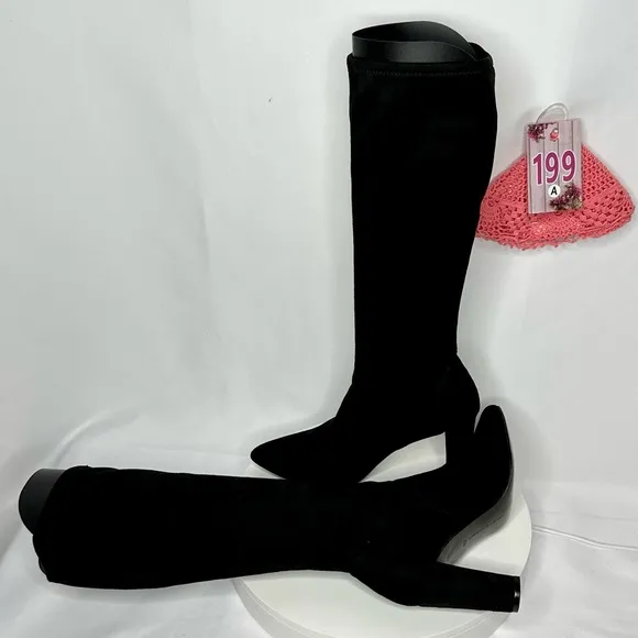 NW/OT Adrienne Vittadini Nanni Pointed Toe Suede Black Dress Boots Size 9