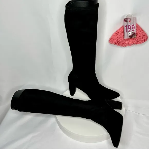 NW/OT Adrienne Vittadini Nanni Pointed Toe Suede Black Dress Boots Size 9