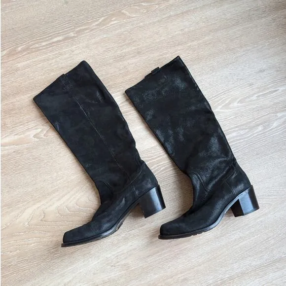 NWOT AGL Black Suede Leather Pull On Knee-high Boots, size EU 38.5/US 8.5