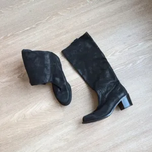 NWOT AGL Black Suede Leather Pull On Knee-high Boots, size EU 38.5/US 8.5