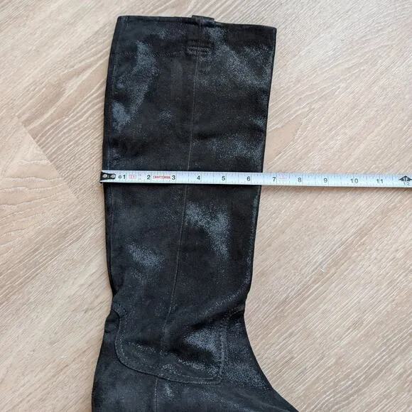 NWOT AGL Black Suede Leather Pull On Knee-high Boots, size EU 38.5/US 8.5