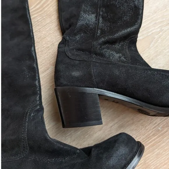 NWOT AGL Black Suede Leather Pull On Knee-high Boots, size EU 38.5/US 8.5