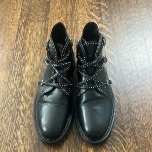 NWOT Alaia black leather studded boots, 38 1/2