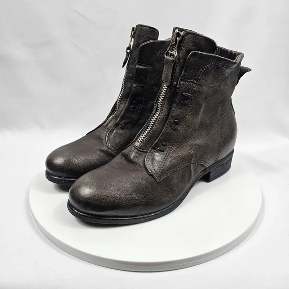 NWOT Miz Mooz Story Ash Ankle Boots Booties Zipper Heel Leather Gray 36 5.5 6