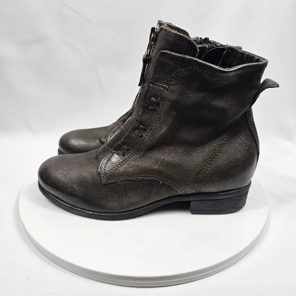 NWOT Miz Mooz Story Ash Ankle Boots Booties Zipper Heel Leather Gray 36 5.5 6