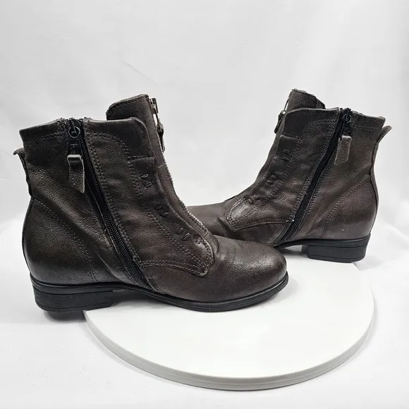 NWOT Miz Mooz Story Ash Ankle Boots Booties Zipper Heel Leather Gray 36 5.5 6