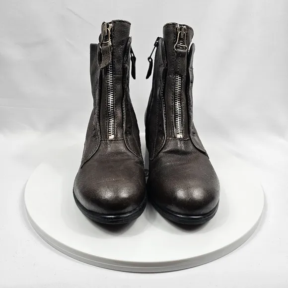 NWOT Miz Mooz Story Ash Ankle Boots Booties Zipper Heel Leather Gray 36 5.5 6