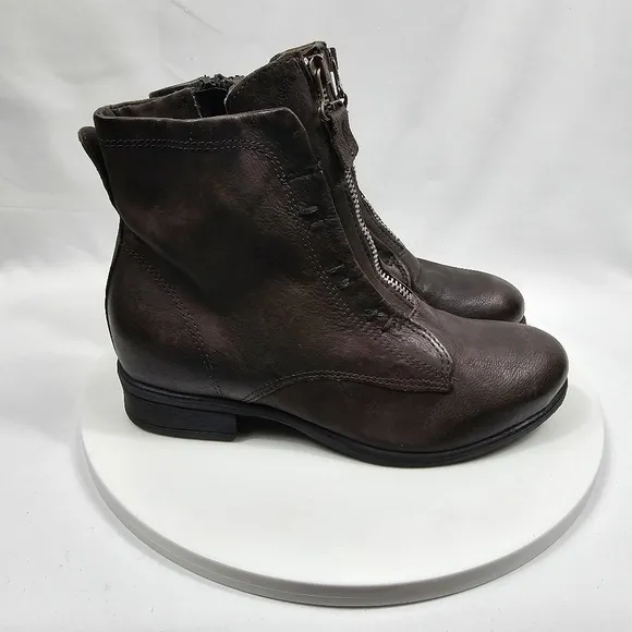 NWOT Miz Mooz Story Ash Ankle Boots Booties Zipper Heel Leather Gray 36 5.5 6