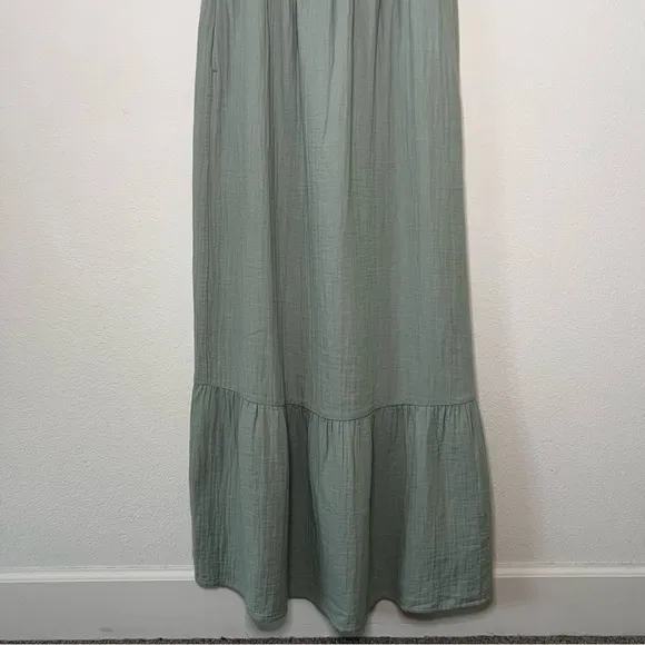 NWOT Pact 100% Organic Cotton Coastal Double Gauze Cami Maxi Dress Agave Green S