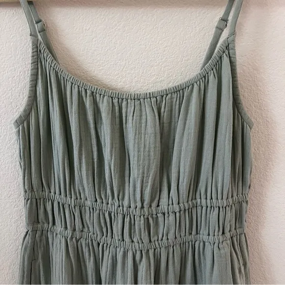 NWOT Pact 100% Organic Cotton Coastal Double Gauze Cami Maxi Dress Agave Green S