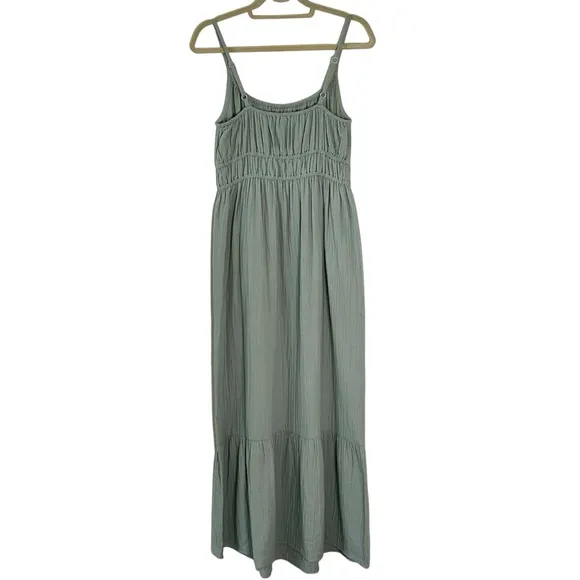 NWOT Pact 100% Organic Cotton Coastal Double Gauze Cami Maxi Dress Agave Green S