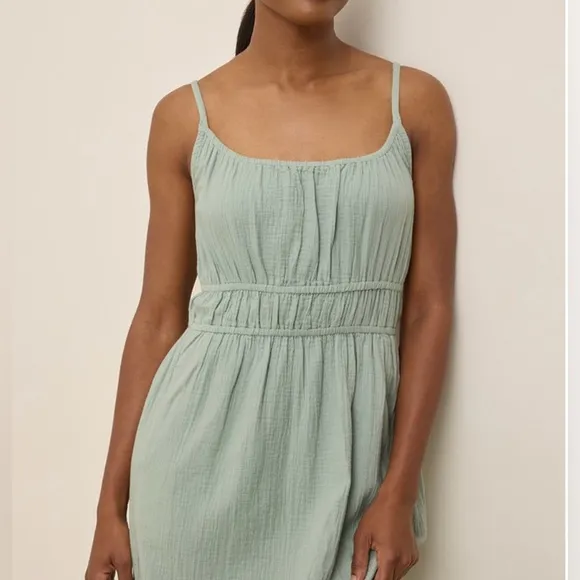 NWOT Pact 100% Organic Cotton Coastal Double Gauze Cami Maxi Dress Agave Green S