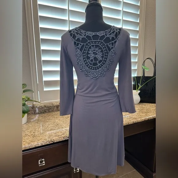 NWOT Sky Plunge Neck Mini Dress with Crochet Lace Back, size L