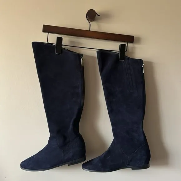 NWOT TED &amp; MUFFY SUEDE LEATHER BOOTS SIZE 38 / 7.5 NAVY BLUE