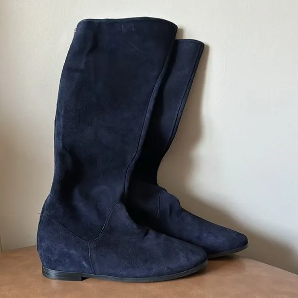 NWOT TED &amp; MUFFY SUEDE LEATHER BOOTS SIZE 38 / 7.5 NAVY BLUE