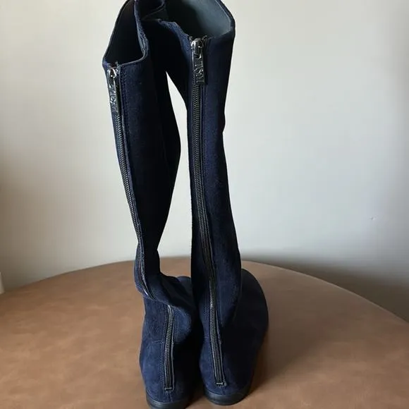 NWOT TED &amp; MUFFY SUEDE LEATHER BOOTS SIZE 38 / 7.5 NAVY BLUE