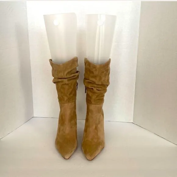 NWOT Vince Camuto Sonbela Ruched Camel Light Brown Suede Boots in Size 9.5.