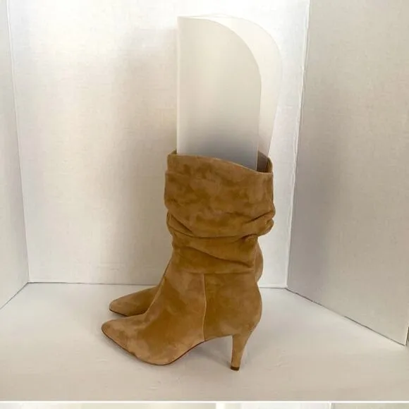NWOT Vince Camuto Sonbela Ruched Camel Light Brown Suede Boots in Size 9.5.