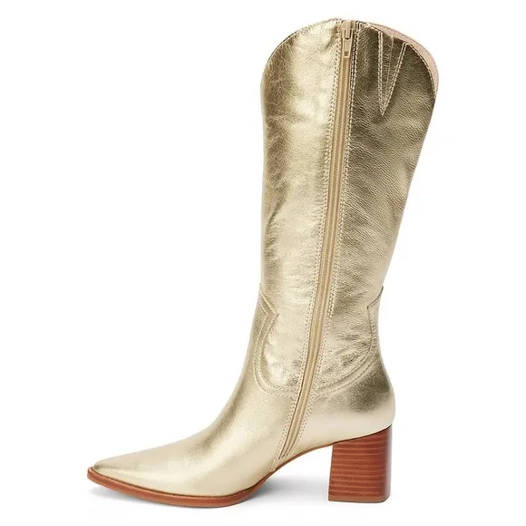 NWT Anthropologie Matisse Addison Gold Women’s Heeled Boots Western Style 7.5