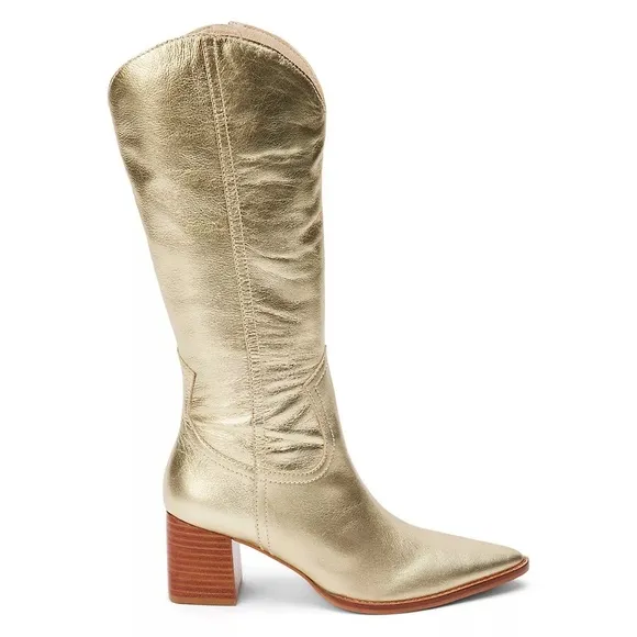 NWT Anthropologie Matisse Addison Gold Women’s Heeled Boots Western Style 7.5