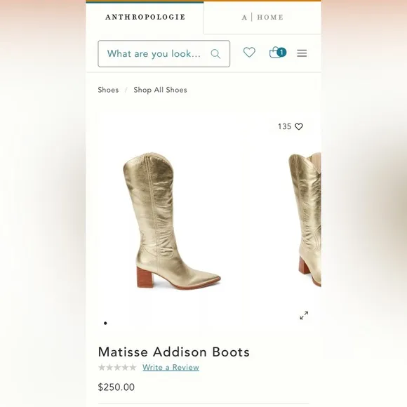 NWT Anthropologie Matisse Addison Gold Women’s Heeled Boots Western Style 7.5
